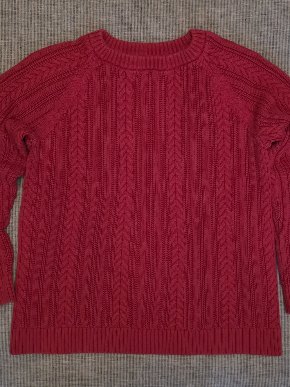 Lands' End Women's Red Cable Knit Crewneck Sweater In Size MP 10/12